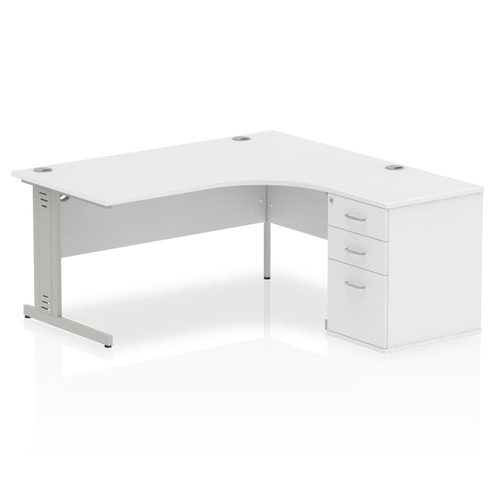 Impulse 1600mm Cable Managed Right Crescent Desk Workstation Workstations Dynamic Office Solutions White 600 Pedestal Silver