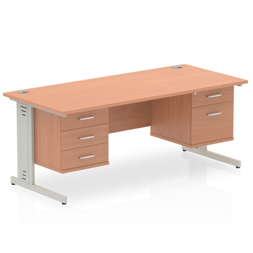 Impulse 1600mm Cable Managed Straight Desk With Fixed Pedestal Workstations Dynamic Office Solutions BEECH 2 Drawer & 3 Drawer Silver