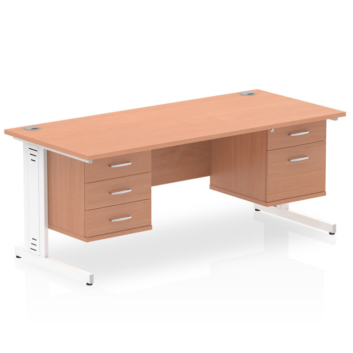 Impulse 1600mm Cable Managed Straight Desk With Fixed Pedestal Workstations Dynamic Office Solutions BEECH 2 Drawer & 3 Drawer White