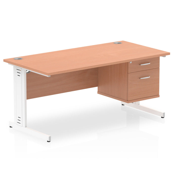 Impulse 1600mm Cable Managed Straight Desk With Fixed Pedestal Workstations Dynamic Office Solutions BEECH 2 Drawer White
