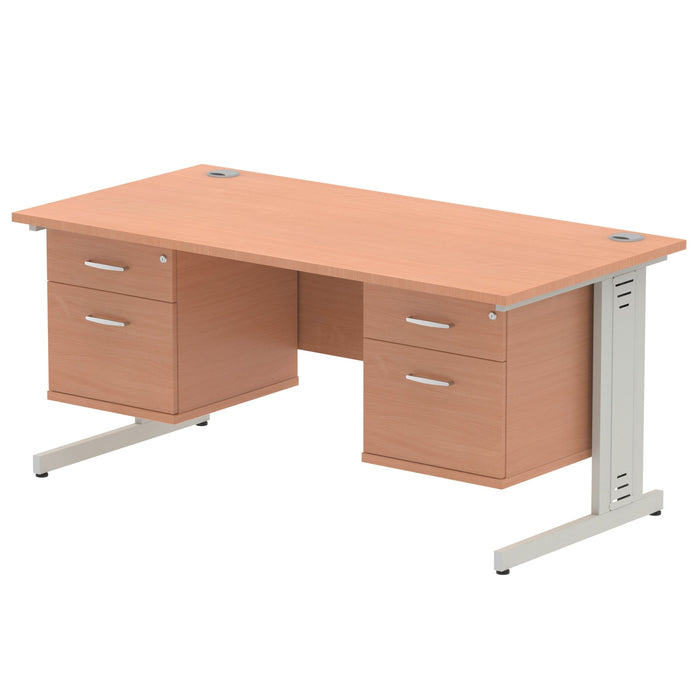 Impulse 1600mm Cable Managed Straight Desk With Fixed Pedestal Workstations Dynamic Office Solutions BEECH 2 Drawer x2 Silver