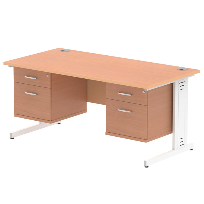 Impulse 1600mm Cable Managed Straight Desk With Fixed Pedestal Workstations Dynamic Office Solutions BEECH 2 Drawer x2 White