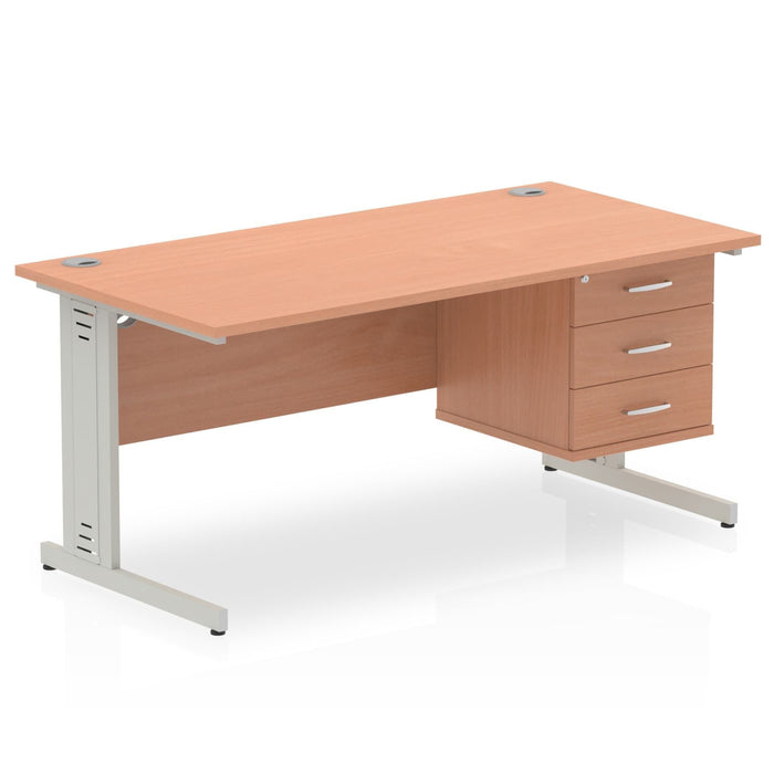 Impulse 1600mm Cable Managed Straight Desk With Fixed Pedestal Workstations Dynamic Office Solutions BEECH 3 Drawer Silver