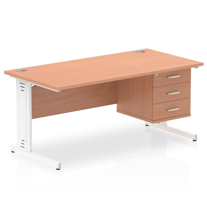 Impulse 1600mm Cable Managed Straight Desk With Fixed Pedestal Workstations Dynamic Office Solutions BEECH 3 Drawer White