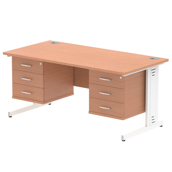 Impulse 1600mm Cable Managed Straight Desk With Fixed Pedestal Workstations Dynamic Office Solutions BEECH 3 Drawer x2 White