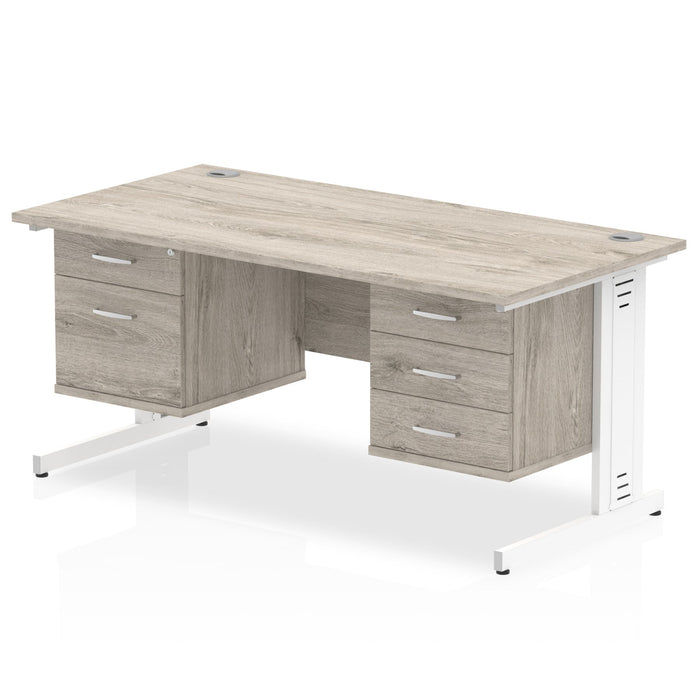 Impulse 1600mm Cable Managed Straight Desk With Fixed Pedestal Workstations Dynamic Office Solutions Grey Oak 2 Drawer & 3 Drawer White