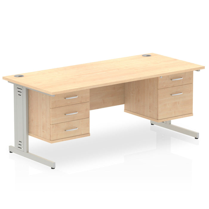 Impulse 1600mm Cable Managed Straight Desk With Fixed Pedestal Workstations Dynamic Office Solutions MAPLE 2 Drawer & 3 Drawer Silver