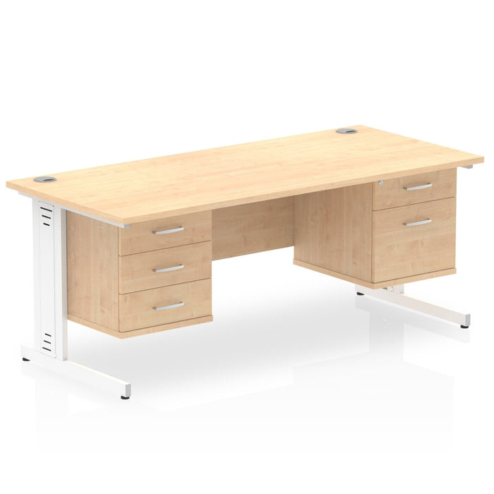 Impulse 1600mm Cable Managed Straight Desk With Fixed Pedestal Workstations Dynamic Office Solutions MAPLE 2 Drawer & 3 Drawer White