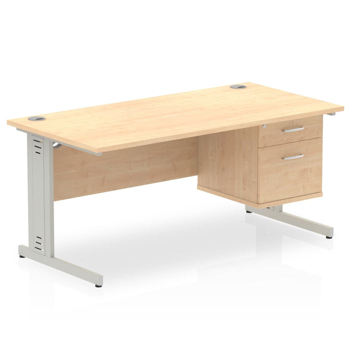 Impulse 1600mm Cable Managed Straight Desk With Fixed Pedestal Workstations Dynamic Office Solutions MAPLE 2 Drawer Silver