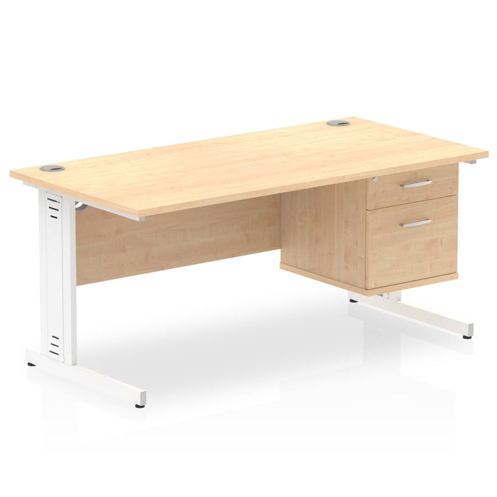 Impulse 1600mm Cable Managed Straight Desk With Fixed Pedestal Workstations Dynamic Office Solutions MAPLE 2 Drawer White