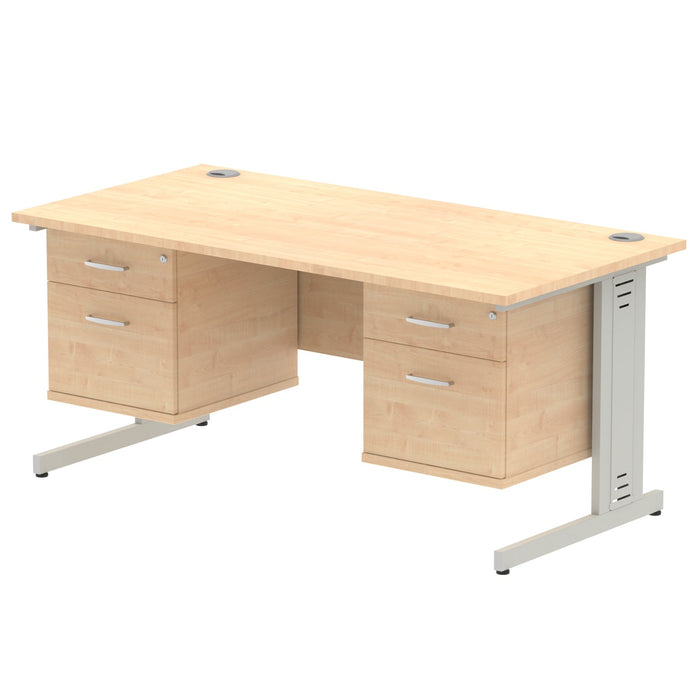 Impulse 1600mm Cable Managed Straight Desk With Fixed Pedestal Workstations Dynamic Office Solutions MAPLE 2 Drawer x2 Silver
