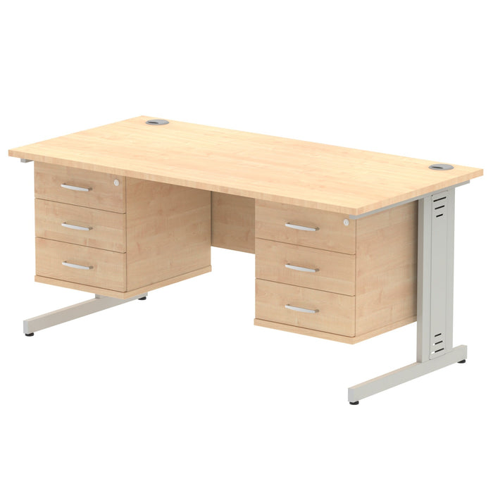 Impulse 1600mm Cable Managed Straight Desk With Fixed Pedestal Workstations Dynamic Office Solutions MAPLE 3 Drawer x2 Silver