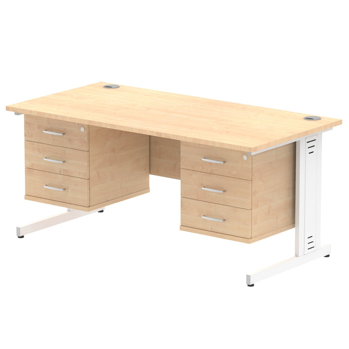 Impulse 1600mm Cable Managed Straight Desk With Fixed Pedestal Workstations Dynamic Office Solutions MAPLE 3 Drawer x2 White