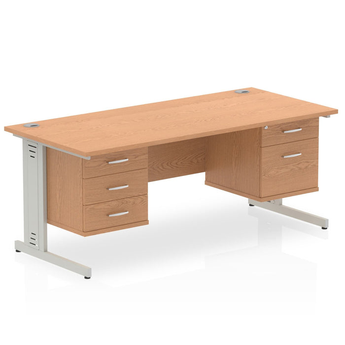 Impulse 1600mm Cable Managed Straight Desk With Fixed Pedestal Workstations Dynamic Office Solutions OAK 2 Drawer & 3 Drawer Silver