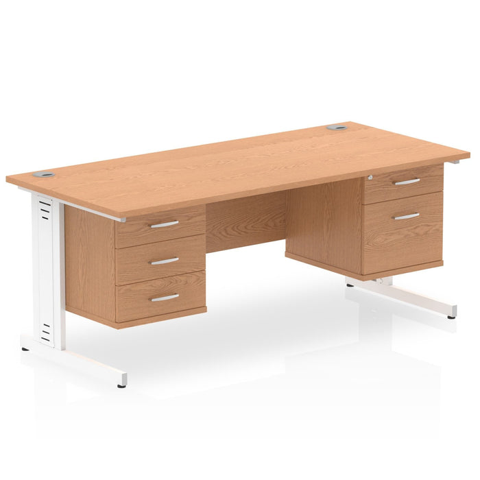 Impulse 1600mm Cable Managed Straight Desk With Fixed Pedestal Workstations Dynamic Office Solutions OAK 2 Drawer & 3 Drawer White