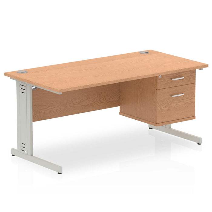Impulse 1600mm Cable Managed Straight Desk With Fixed Pedestal Workstations Dynamic Office Solutions OAK 2 Drawer Silver