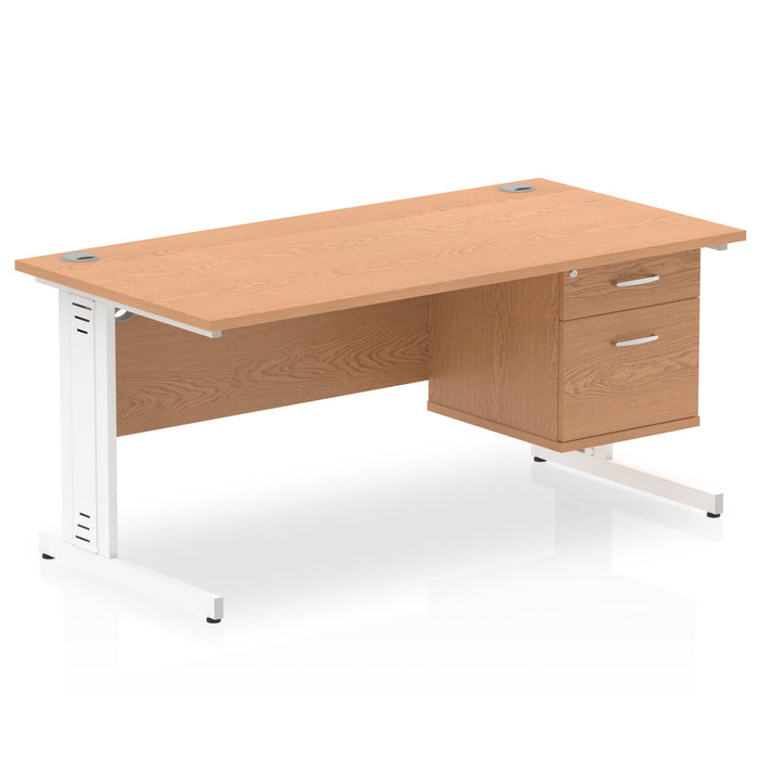 Impulse 1600mm Cable Managed Straight Desk With Fixed Pedestal Workstations Dynamic Office Solutions OAK 2 Drawer White
