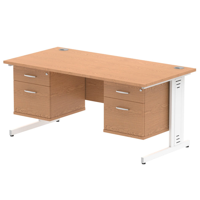 Impulse 1600mm Cable Managed Straight Desk With Fixed Pedestal Workstations Dynamic Office Solutions OAK 2 Drawer x2 White
