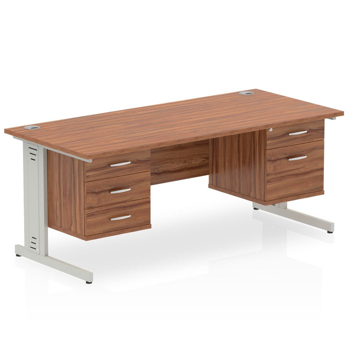 Impulse 1600mm Cable Managed Straight Desk With Fixed Pedestal Workstations Dynamic Office Solutions WALNUT 2 Drawer & 3 Drawer Silver