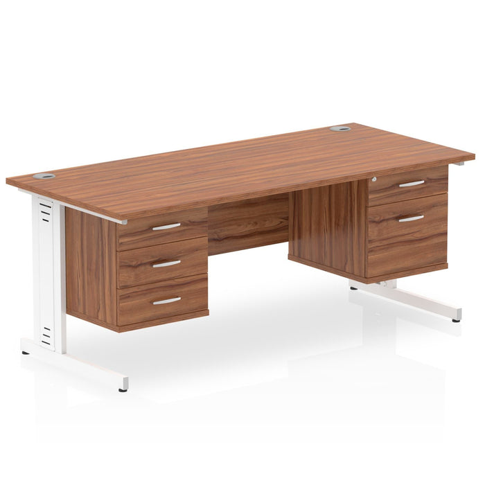 Impulse 1600mm Cable Managed Straight Desk With Fixed Pedestal Workstations Dynamic Office Solutions WALNUT 2 Drawer & 3 Drawer White