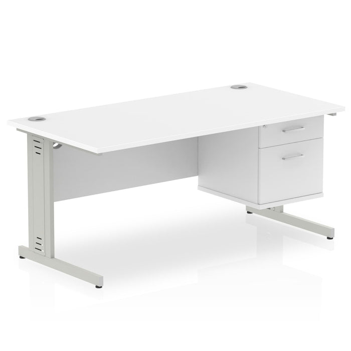 Impulse 1600mm Cable Managed Straight Desk With Fixed Pedestal Workstations Dynamic Office Solutions WHITE 2 Drawer Silver