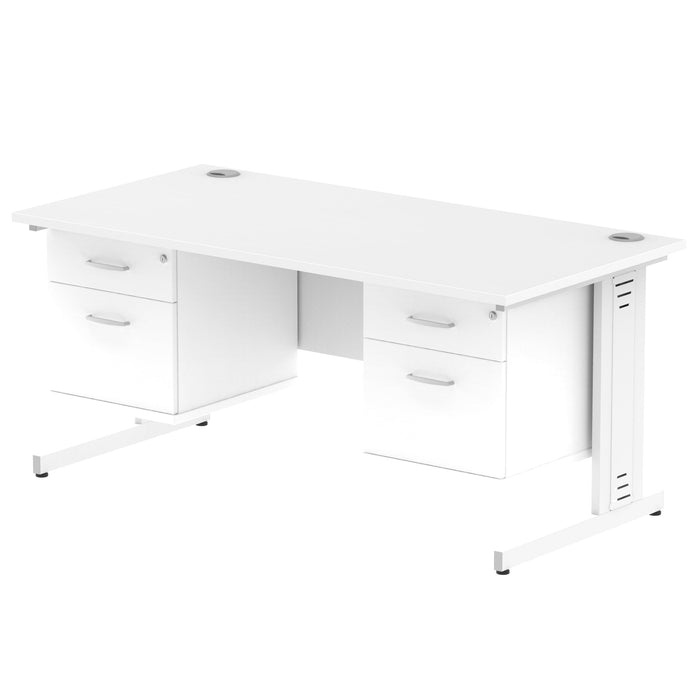 Impulse 1600mm Cable Managed Straight Desk With Fixed Pedestal Workstations Dynamic Office Solutions WHITE 2 Drawer x2 White
