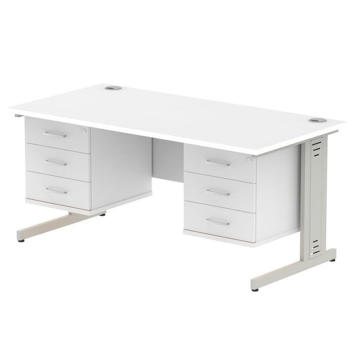 Impulse 1600mm Cable Managed Straight Desk With Fixed Pedestal Workstations Dynamic Office Solutions WHITE 3 Drawer x2 Silver