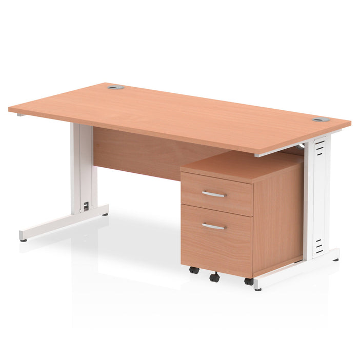 Impulse 1600mm Cable Managed Straight Desk With Mobile Pedestal Workstations Dynamic Office Solutions Beech 2 Drawer White