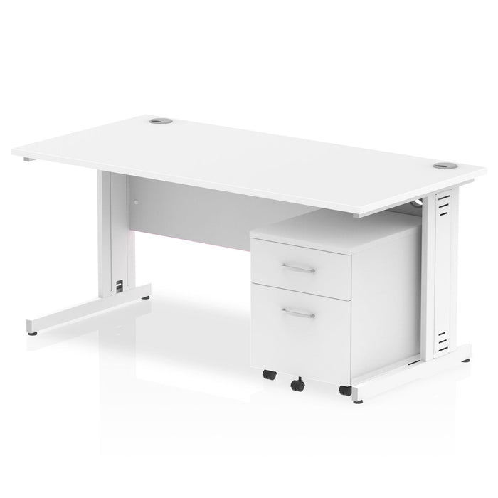 Impulse 1600mm Cable Managed Straight Desk With Mobile Pedestal Workstations Dynamic Office Solutions White 2 Drawer White