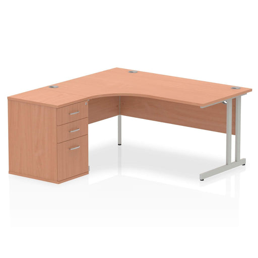 Impulse 1600mm Cantilever Left Crescent Desk Workstation Workstations Dynamic Office Solutions Beech 600 Pedestal Silver