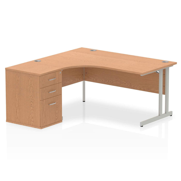Impulse 1600mm Cantilever Left Crescent Desk Workstation Workstations Dynamic Office Solutions Oak 600 Pedestal Silver