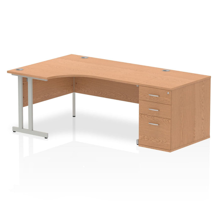 Impulse 1600mm Cantilever Left Crescent Desk Workstation Workstations Dynamic Office Solutions Oak 800 Pedestal Silver