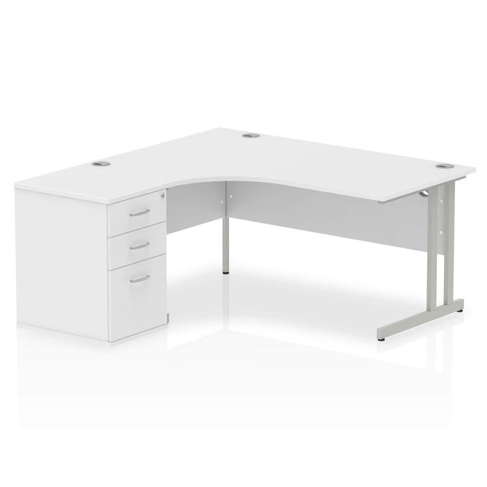 Impulse 1600mm Cantilever Left Crescent Desk Workstation Workstations Dynamic Office Solutions White 600 Pedestal Silver