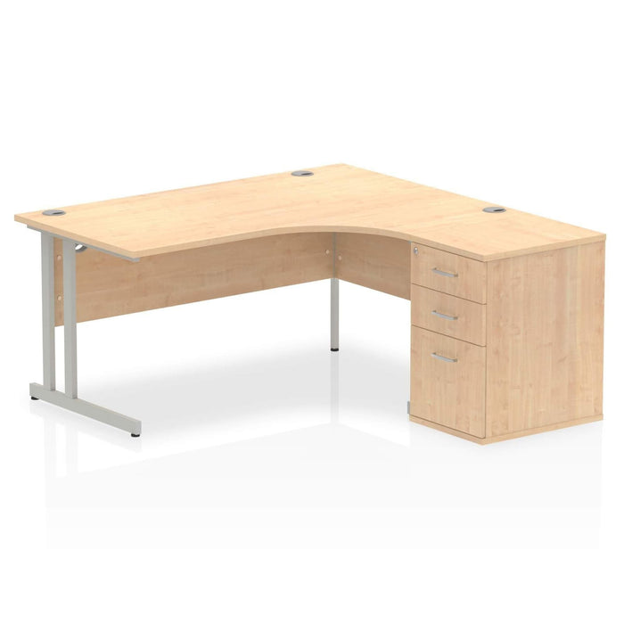 Impulse 1600mm Cantilever Right Crescent Desk Workstation Workstations Dynamic Office Solutions Maple 600 Pedestal Silver