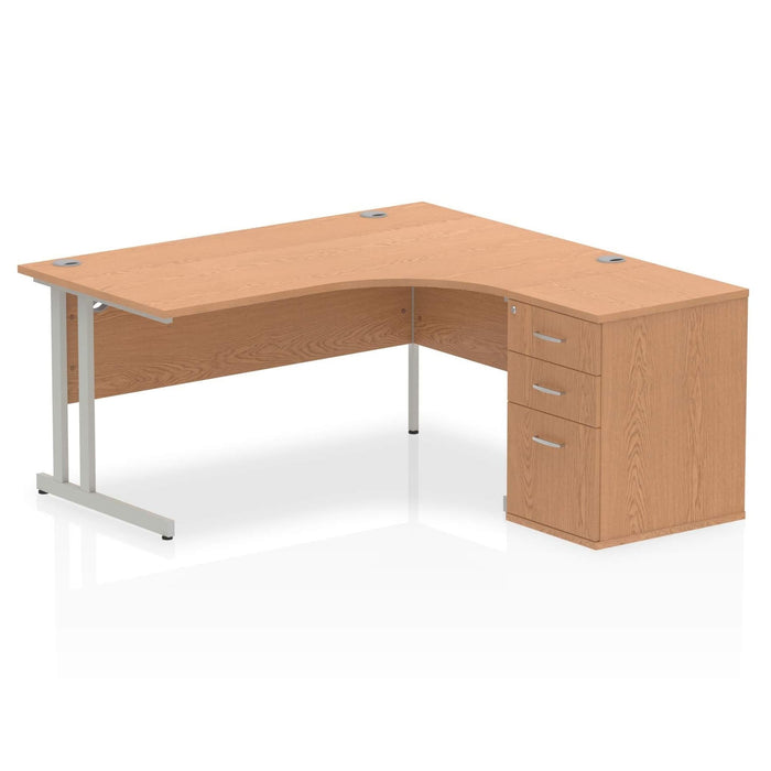 Impulse 1600mm Cantilever Right Crescent Desk Workstation Workstations Dynamic Office Solutions Oak 600 Pedestal Silver