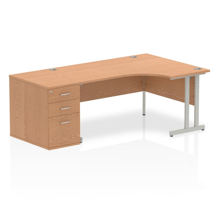 Impulse 1600mm Cantilever Right Crescent Desk Workstation Workstations Dynamic Office Solutions Oak 800 Pedestal Silver