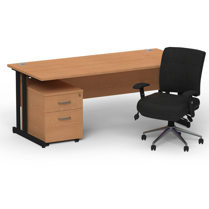Impulse 1600mm Cantilever Straight Desk With Mobile Pedestal and Chiro Medium Back Black Operator Chair Impulse Bundles Dynamic Office Solutions Oak Black 2