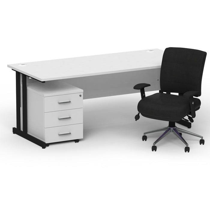 Impulse 1600mm Cantilever Straight Desk With Mobile Pedestal and Chiro Medium Back Black Operator Chair Impulse Bundles Dynamic Office Solutions White Black 3