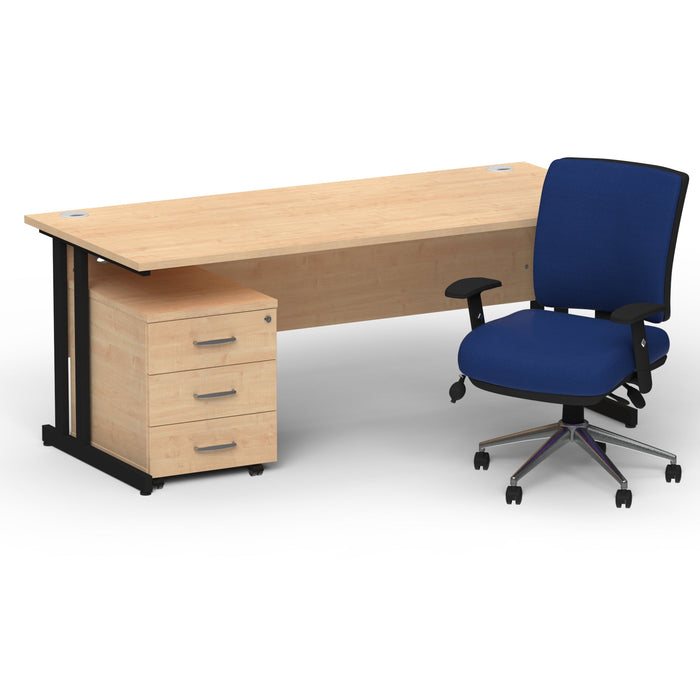 Impulse 1600mm Cantilever Straight Desk With Mobile Pedestal and Chiro Medium Back Blue Operator Chair Impulse Bundles Dynamic Office Solutions Maple Black 3