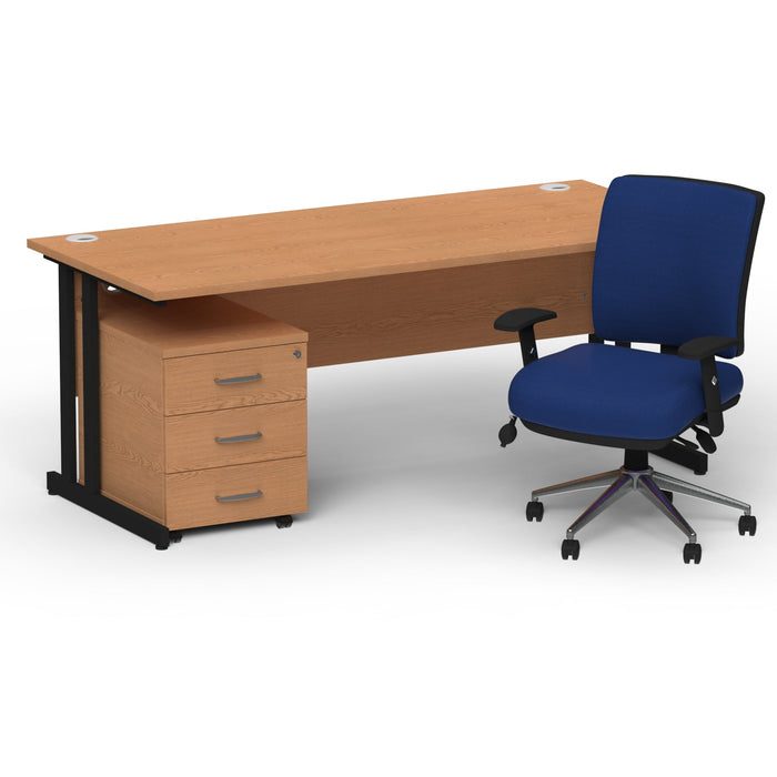 Impulse 1600mm Cantilever Straight Desk With Mobile Pedestal and Chiro Medium Back Blue Operator Chair Impulse Bundles Dynamic Office Solutions Oak Black 3