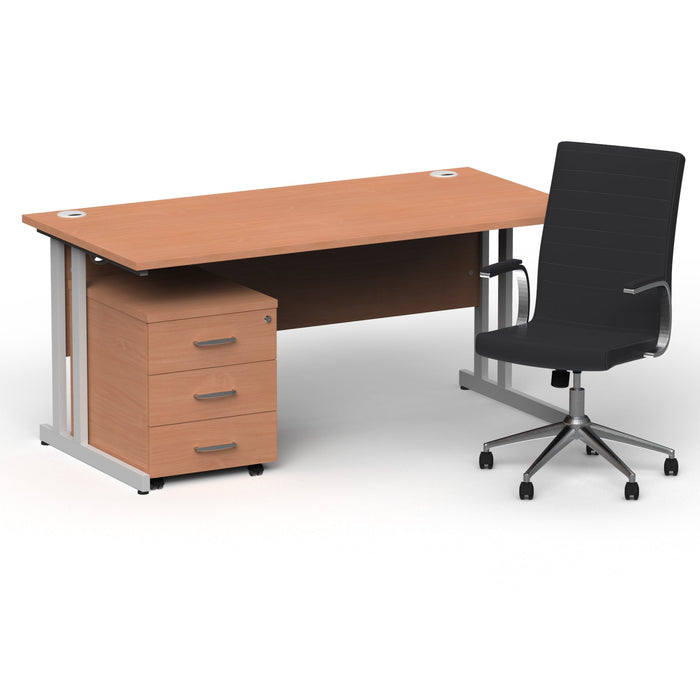Impulse 1600mm Cantilever Straight Desk With Mobile Pedestal and Ezra Black Executive Chair Impulse Bundles Dynamic Office Solutions Beech Silver 3
