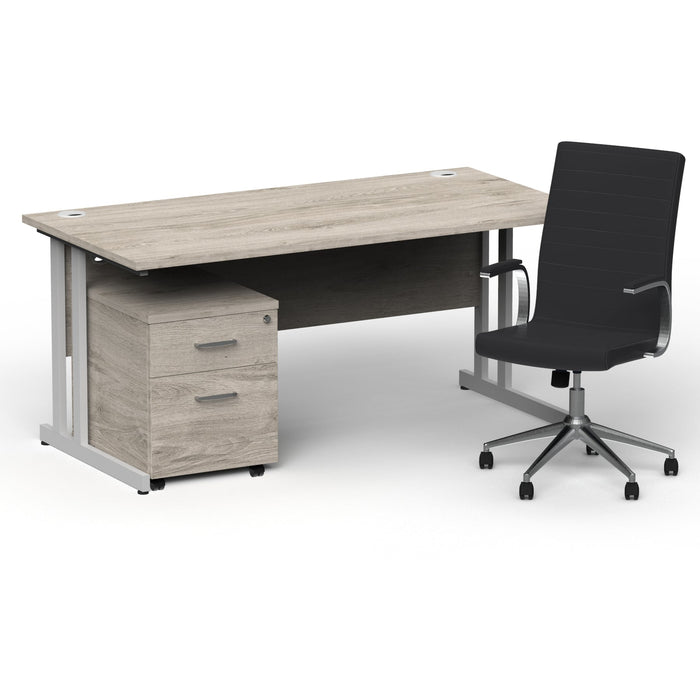 Impulse 1600mm Cantilever Straight Desk With Mobile Pedestal and Ezra Black Executive Chair Impulse Bundles Dynamic Office Solutions Grey Oak Silver 2
