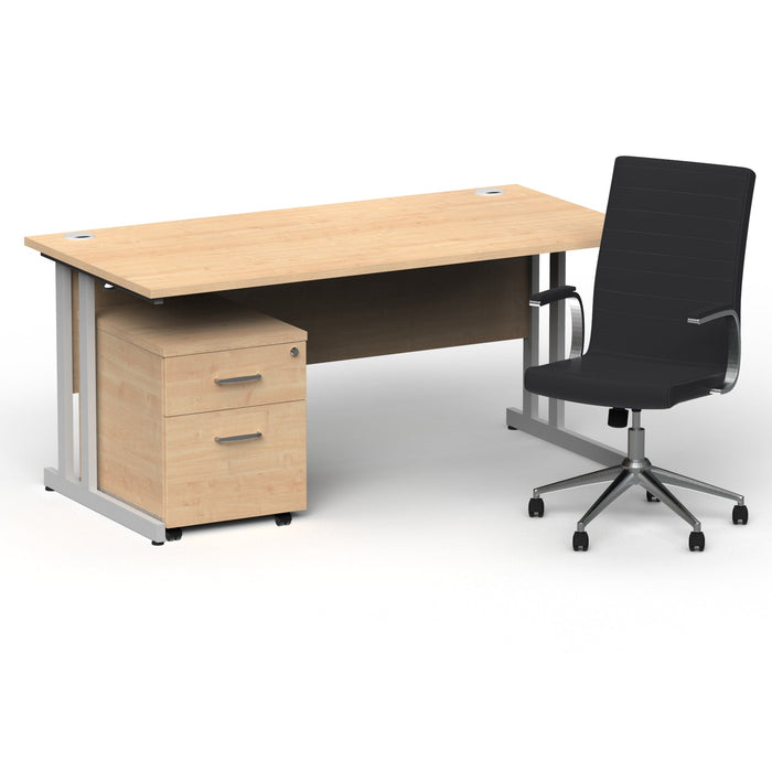 Impulse 1600mm Cantilever Straight Desk With Mobile Pedestal and Ezra Black Executive Chair Impulse Bundles Dynamic Office Solutions Maple Silver 2