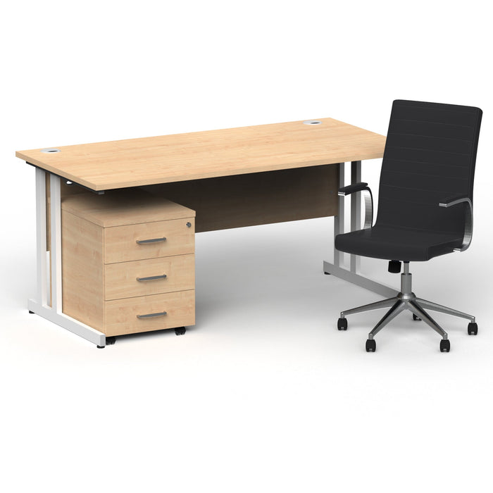 Impulse 1600mm Cantilever Straight Desk With Mobile Pedestal and Ezra Black Executive Chair Impulse Bundles Dynamic Office Solutions Maple White 3