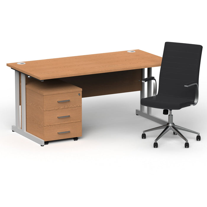 Impulse 1600mm Cantilever Straight Desk With Mobile Pedestal and Ezra Black Executive Chair Impulse Bundles Dynamic Office Solutions Oak Silver 3