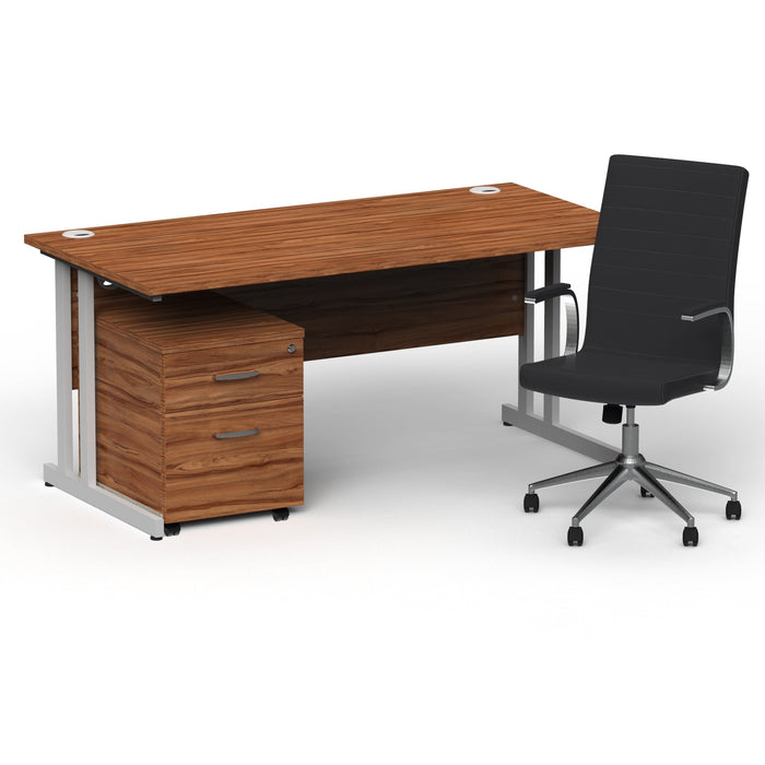 Impulse 1600mm Cantilever Straight Desk With Mobile Pedestal and Ezra Black Executive Chair Impulse Bundles Dynamic Office Solutions Walnut Silver 2