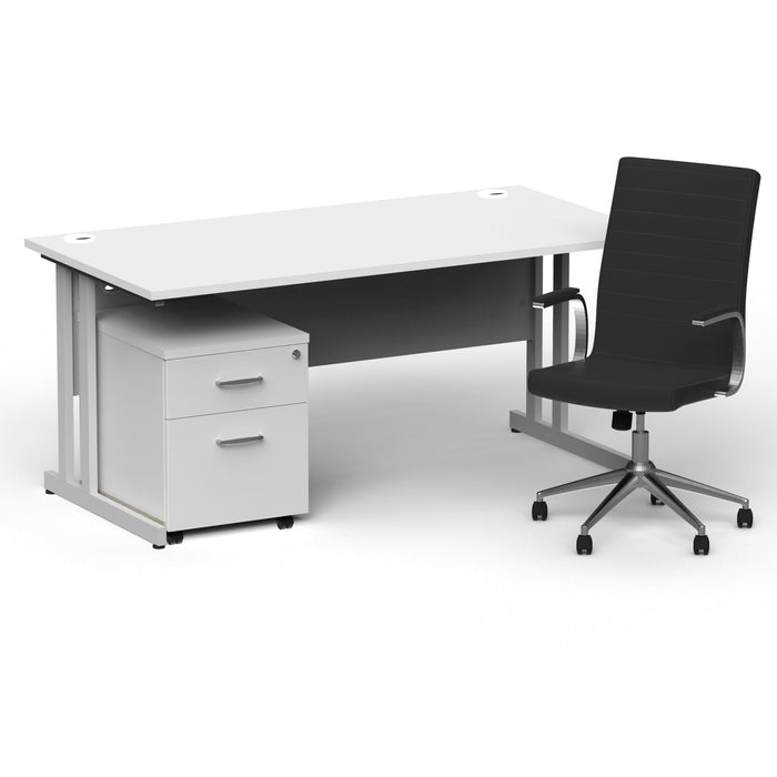 Impulse 1600mm Cantilever Straight Desk With Mobile Pedestal and Ezra Black Executive Chair Impulse Bundles Dynamic Office Solutions White Silver 2