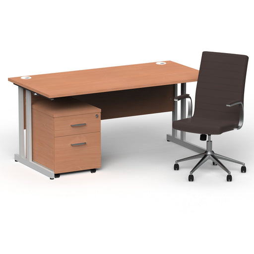 Impulse 1600mm Cantilever Straight Desk With Mobile Pedestal and Ezra Brown Executive Chair Impulse Bundles Dynamic Office Solutions Beech Silver 2