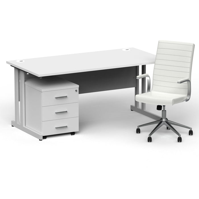 Impulse 1600mm Cantilever Straight Desk With Mobile Pedestal and Ezra White Executive Chair Impulse Bundles Dynamic Office Solutions White Silver 3