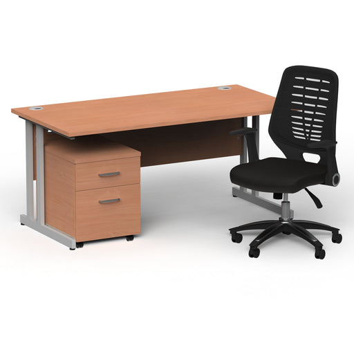 Impulse 1600mm Cantilever Straight Desk With Mobile Pedestal and Relay Black Back Operator Chair Impulse Bundles Dynamic Office Solutions Beech Silver 2